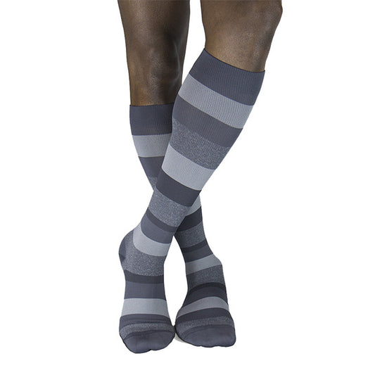 Sigvaris Well Being 183 Men's Microfiber Shades Socks 15-20 mmHg - Sigvaris Compression Socks 182 Graphite Heather Stripe Men's 15-20 mmHg