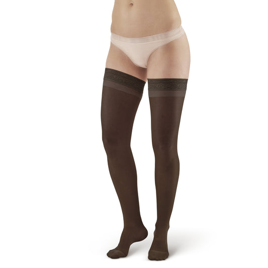 AW 4 Sheer Support Thigh Highs w/Top Band 15-20 mmHg - AW Style 4 Sheer Support Closed Toe Thigh Highs w/ Lace Band - 15-20 mmHg - Black