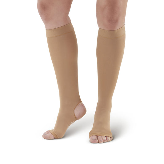 AW 505 Microfiber Opaque Open Toe/Open Heel Knee Highs 15-20 mmHg (Sale) - AW Style 505 Microfiber Opaque Open Toe/Open Heel Knee Highs - 15-20 mmHg 