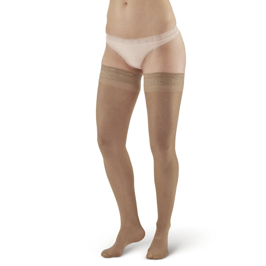 AW 74 Soft Sheer Thigh Highs w/Band 8-15 mmHg - AW Style 74 Soft Sheer Thigh Highs w/ Lace Band - 8-15 mmHg - Natural