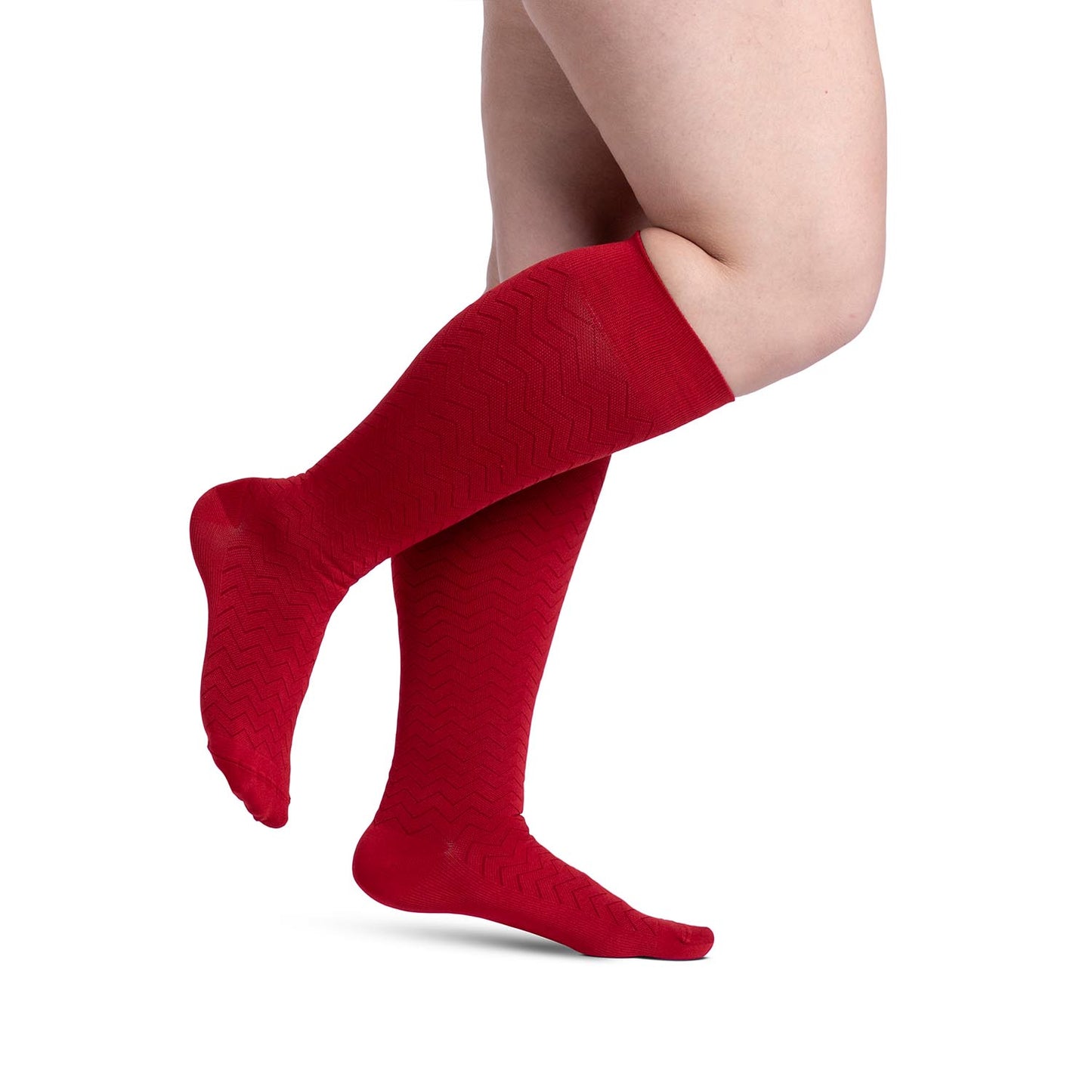 Sigvaris Style 832 Microfiber Patterns Women's Closed Toe Socks - 20-30 mmHg Cranberry Chevron