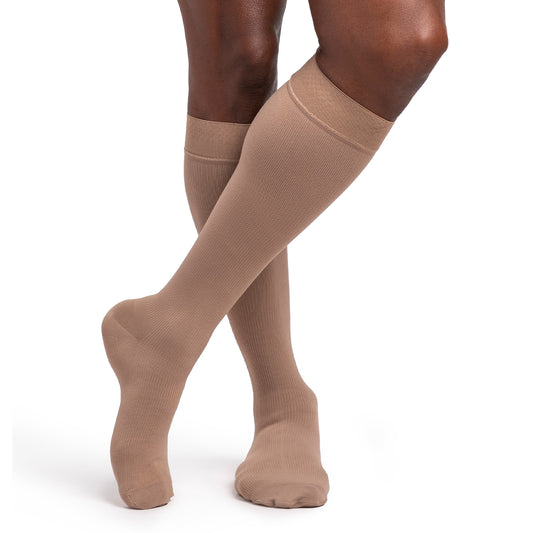 Sigvaris Dynaven 921 Access Men's Ribbed Knee Highs w/Grip Top 15-20 mmHg - Sigvaris Dynaven 921 Men's Ribbed Closed Toe Knee Highs w/Grip Top - 15-20 mmHg Light Beige