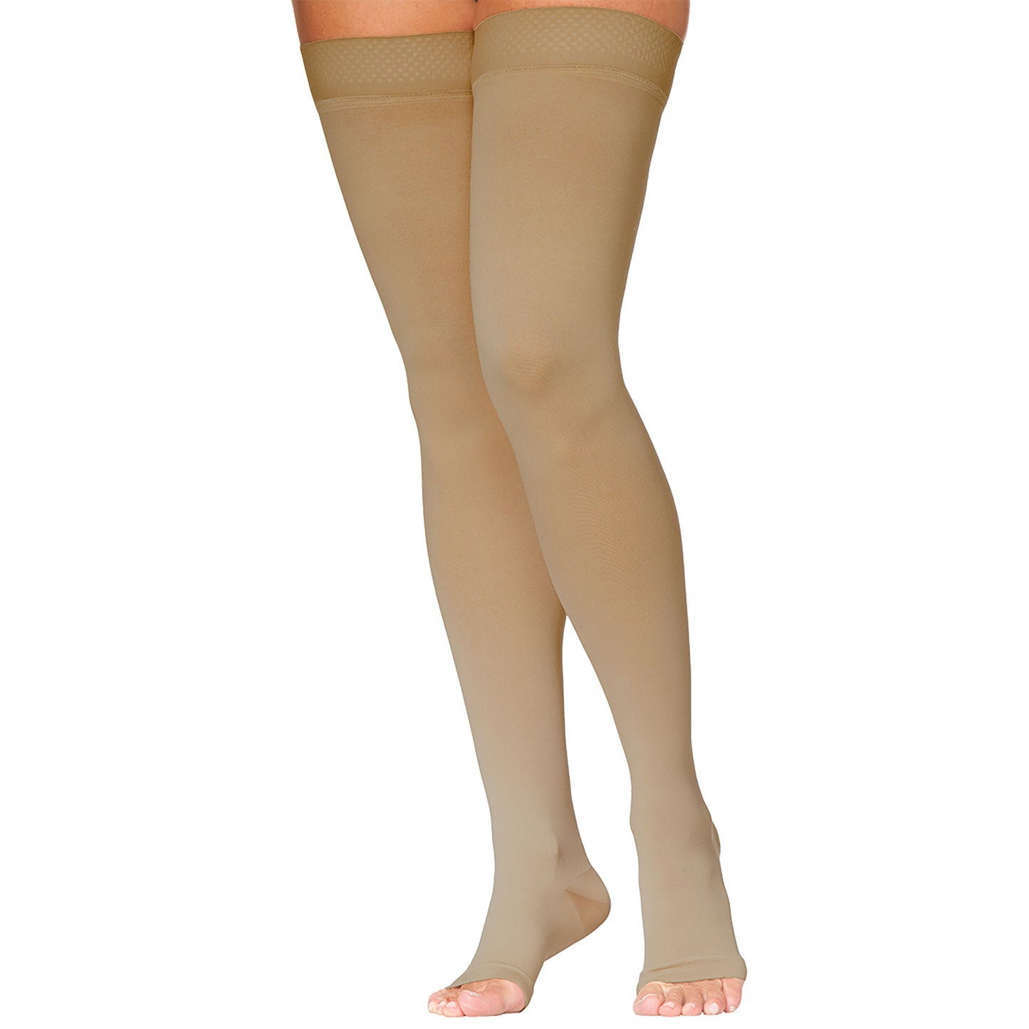 Sigvaris Dynaven 971 Open Toe Thigh Highs w/Grip Top - 15-20 mmHg Beige