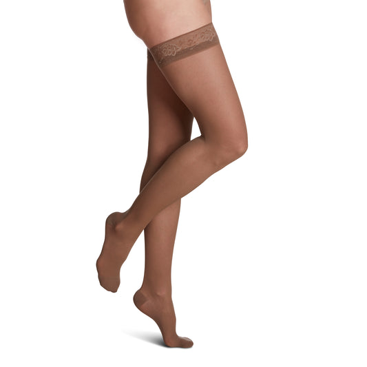 Sigvaris Style 781 Women's Sheer Thigh Highs w/Grip Top 15-20 mmHg - Sigvaris Style 781 Sheer Closed Toe Thigh Highs w/Grip Top - 15-20 mmHg Cafe