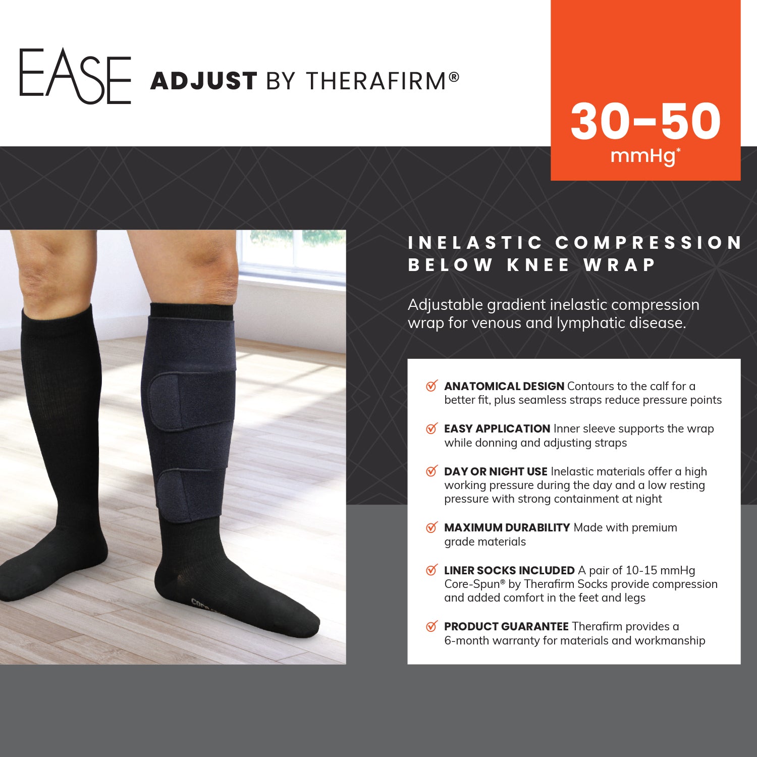 Therafirm Ease Adjust Inelastic Compression Below Knee Wrap