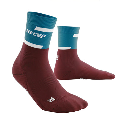 CEP Men's The Run Mid Cut Compression Socks 4.0 Black Petrol/Dark Red