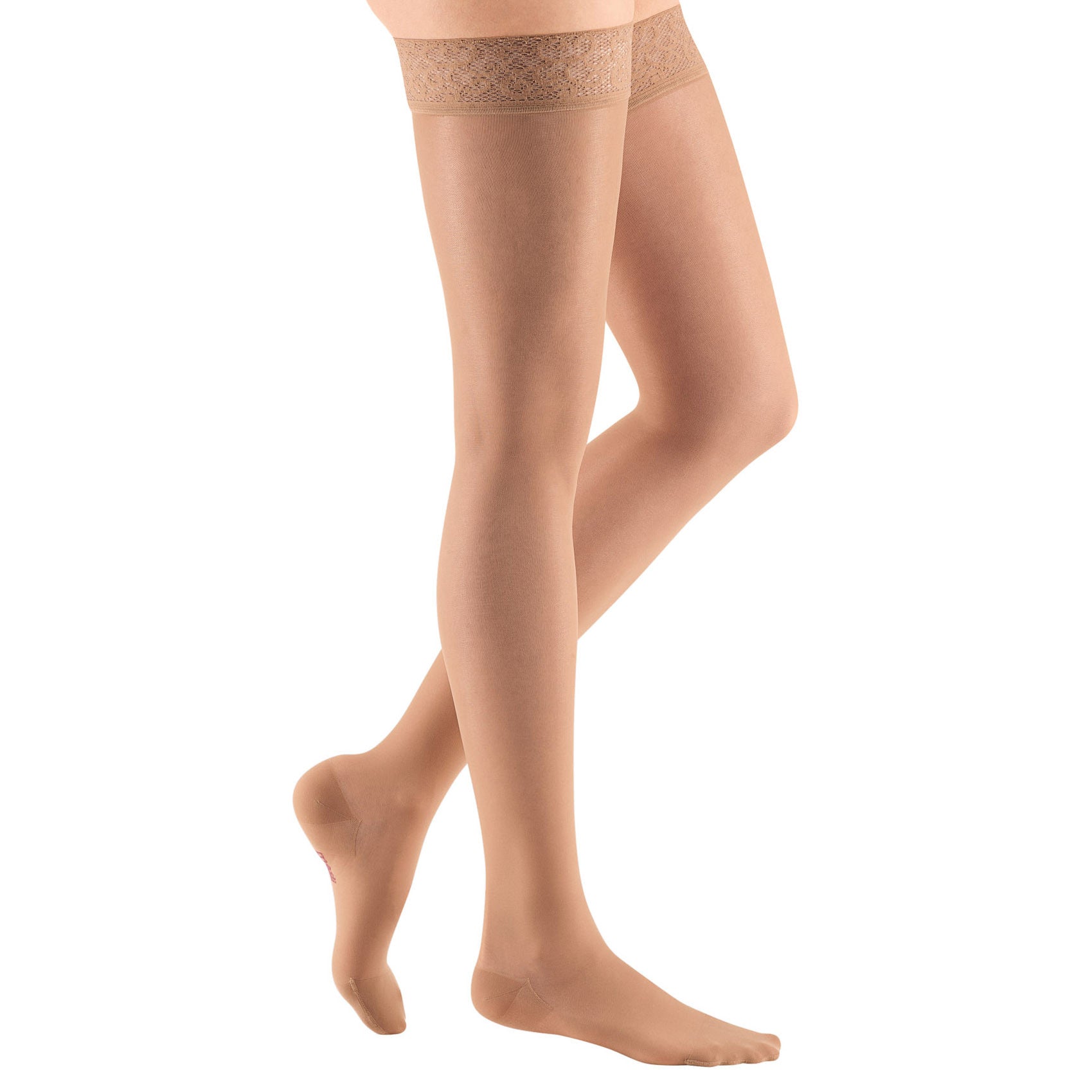 Medi Sheer & Soft Closed Toe Thigh Highs w/ Lace Band - 8-15 mmHg - Natural