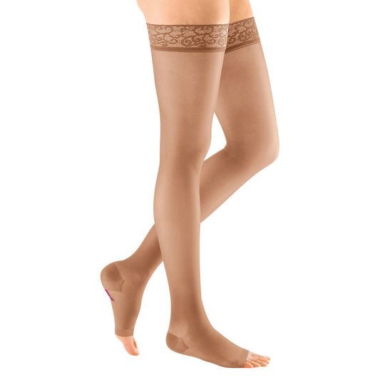 Mediven Sheer & Soft Open Toe Thigh Highs w/Lace Band 15-20 mmHg - Medi Sheer & Soft Open Toe Thigh Highs w/ Lace Band - 15-20 mmHg - Natural